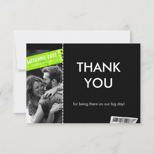 Carte De Remerciements Mariage Rock and Roll Billetterie Concert Boarding (Devant)