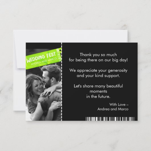 Carte De Remerciements Mariage Rock and Roll Billetterie Concert Boarding (Dos)