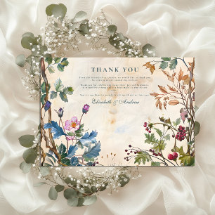 Carte De Remerciements Mariage romantique au feuillage de la forêt