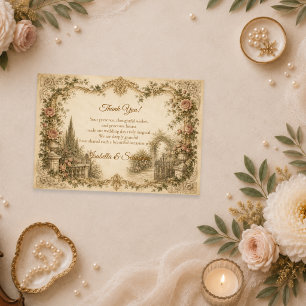Carte De Remerciements Mariage romantique dans un jardin vintage