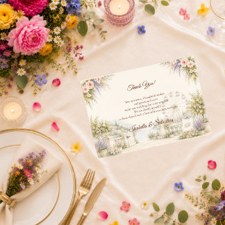 Carte De Remerciements Mariage romantique de jardin côtier