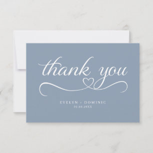Carte De Remerciements Mariage romantique écriture cœur bleu poussiéreux
