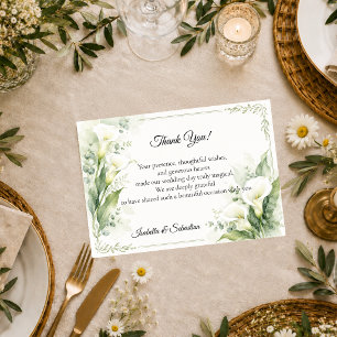 Carte De Remerciements Mariage Romantique Élégant avec Lys de Callas au P