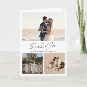 Carte De Remerciements Mariage romantique minimaliste sur la plage avec 3