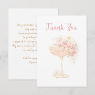 Carte De Remerciements Mariage Romantique Prosecco & Pétales Enterrement