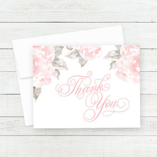 Carte De Remerciements Mariage Rose À L'aquarelle Rose Vintage