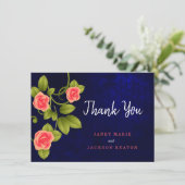 Carte De Remerciements Mariage Rose bleu foncé et corail (Debout devant)