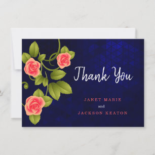 Carte De Remerciements Mariage Rose bleu foncé et corail