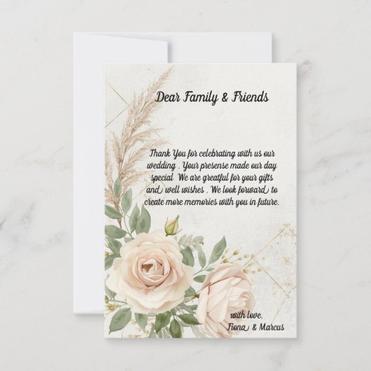 Carte De Remerciements Mariage Rose classique Rustique Boho (Devant)