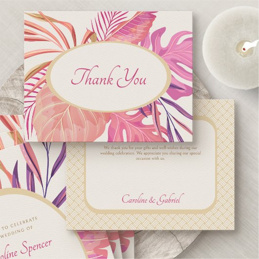 Carte De Remerciements Mariage rose de plage tropical