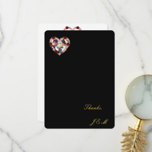 Carte De Remerciements mariage rose et noir couronne de fleurs