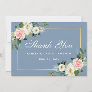 Carte De Remerciements Mariage rose flou Dusty bleu