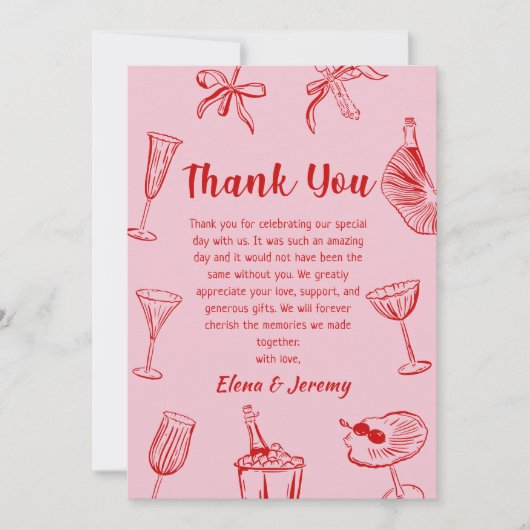 Carte de remerciements Mariage rose Frisé (Devant)