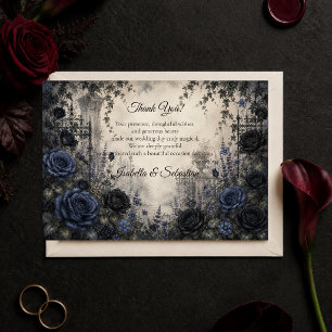 Carte De Remerciements Mariage Rose Gothique Bleue Moody