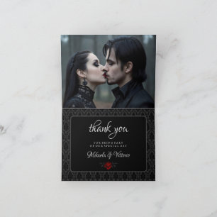 Carte De Remerciements Mariage Rose Gothique Noir Damassé