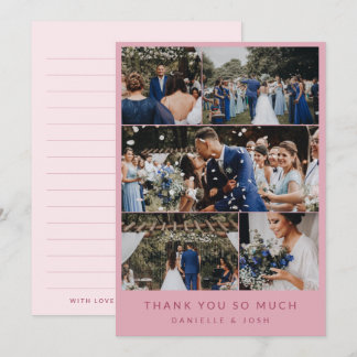 Carte De Remerciements Mariage Rose Moderne 5 Collage de Photos Remerciem