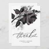 Carte De Remerciements Mariage Rose noir Aquarelle moderne (Devant / Derrière)
