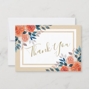 Carte de remerciements Mariage Rose orange aquarel