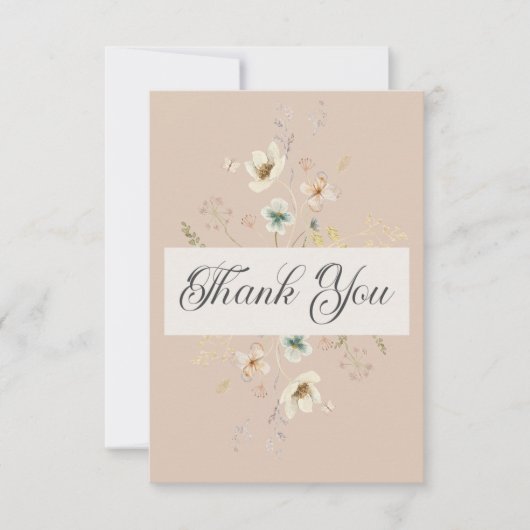 Carte De Remerciements Mariage rose pâle du cadre Fleur sauvage rustique (Devant)