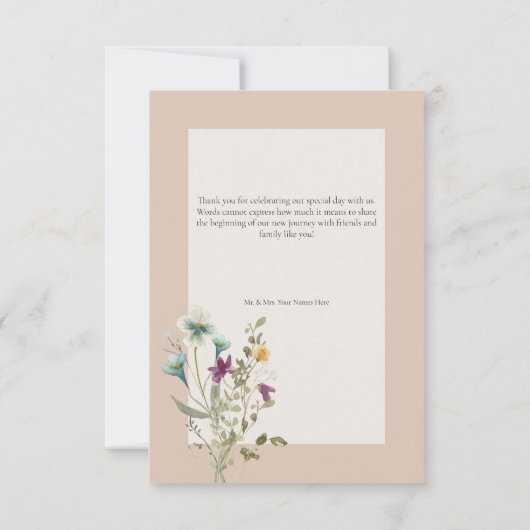 Carte De Remerciements Mariage rose pâle du cadre Fleur sauvage rustique (Dos)