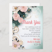 Carte De Remerciements Mariage rose papier Quill Minéral vert Customisé (Devant / Derrière)