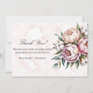 Carte De Remerciements Mariage Rose Pivoine et Coton