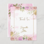 Carte de remerciements Mariage rose Rose en fleurs (Devant / Derrière)