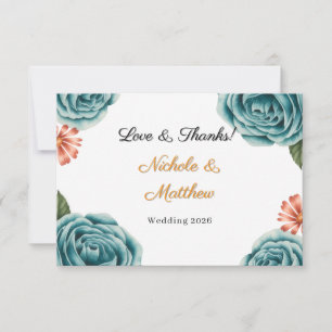 Carte De Remerciements Mariage Rose sarcelle & Daisy Orange