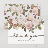 Carte de remerciements Mariage Rose vintage (Devant / Derrière)