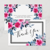 Carte de remerciements Mariage Roses rose aquarell (Devant / Derrière)