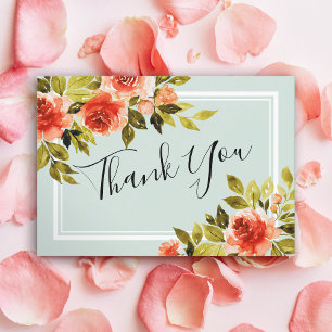 Carte de remerciements Mariage Roses rouges aquare