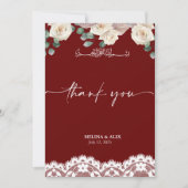 Carte de remerciements mariage rouge élégant aquar (Devant)