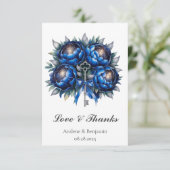 Carte De Remerciements Mariage Royal Blue et Silver Peony (Debout devant)
