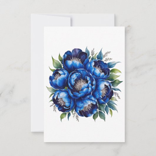 Carte De Remerciements Mariage Royal Blue et Silver Peony (Dos)