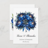 Carte De Remerciements Mariage Royal Blue et Silver Peony (Devant / Derrière)