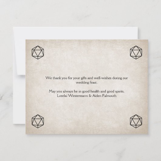 Carte De Remerciements Mariage RPG D20 (Dos)
