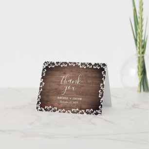 Carte De Remerciements Mariage Rustic Baby's Breath on Dark Wood