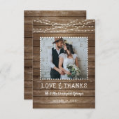 Carte De Remerciements Mariage Rustic Wood LOVE & THANKS String Lights (Devant / Derrière)