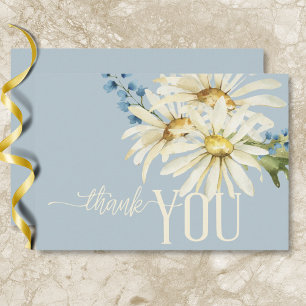 Carte De Remerciements Mariage Rustique Bleu et Blanc Daisies