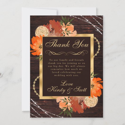 Carte De Remerciements Mariage Rustique Burnt Orange Fall Flowers (Devant)