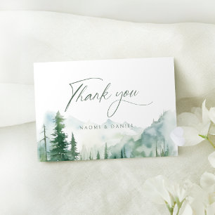 Carte De Remerciements Mariage Rustique de Montagne à l'Aquarelle Sage
