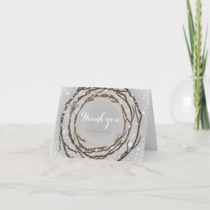 Carte De Remerciements Mariage Rustique d'Hiver Branches & Neige de Campa