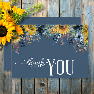 Carte De Remerciements Mariage Rustique Dusty Blue Sunflowers