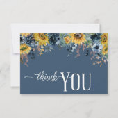 Carte De Remerciements Mariage Rustique Dusty Blue Sunflowers (Devant)