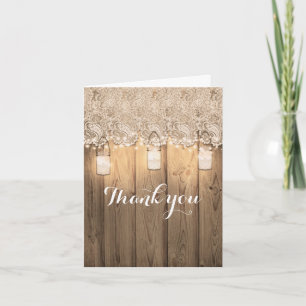 Carte De Remerciements Mariage Rustique en Bois avec Dentelle et Pot en M