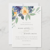 Carte De Remerciements Mariage rustique jaune bleu floral joyeux Invite (Devant)