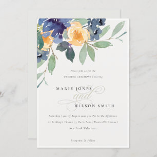 Carte De Remerciements Mariage rustique jaune bleu floral joyeux Invite