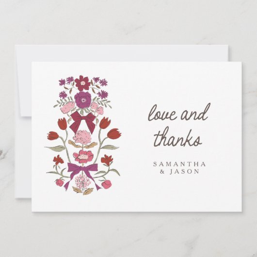 Carte De Remerciements Mariage Rustique Magenta Ruban et Fleurs (Devant)