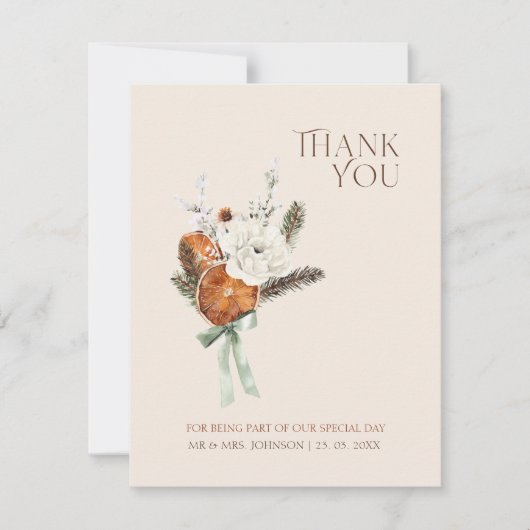 Carte De Remerciements Mariage Rustique Orange Slices Fleurs blanches (Devant)