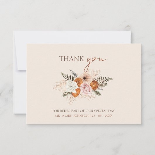Carte De Remerciements Mariage Rustique Orange Slices Fleurs blanches (Devant)